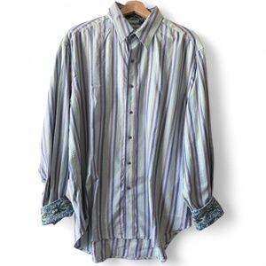 Robert Graham Men's Multicolor Striped Button-Down Shirt Size XL Flip Cuff